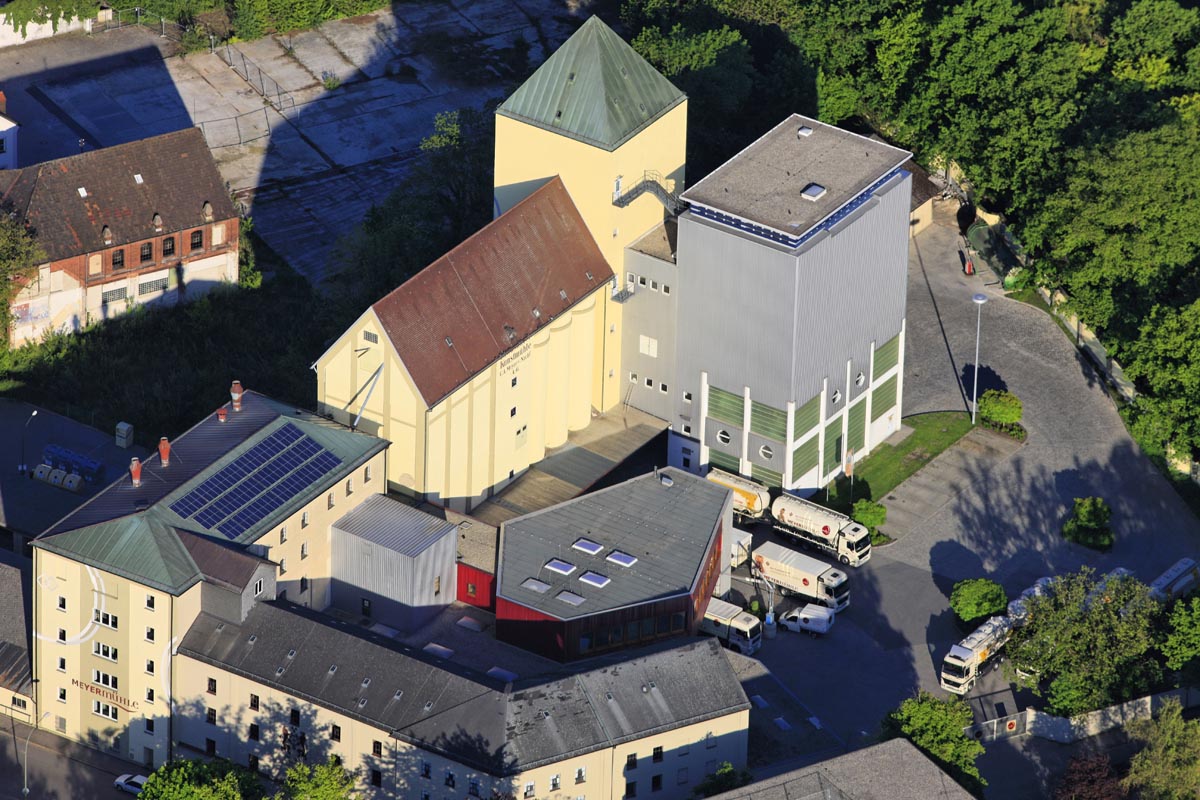 Luftaufnahme von der Meyermühle in Landshut.